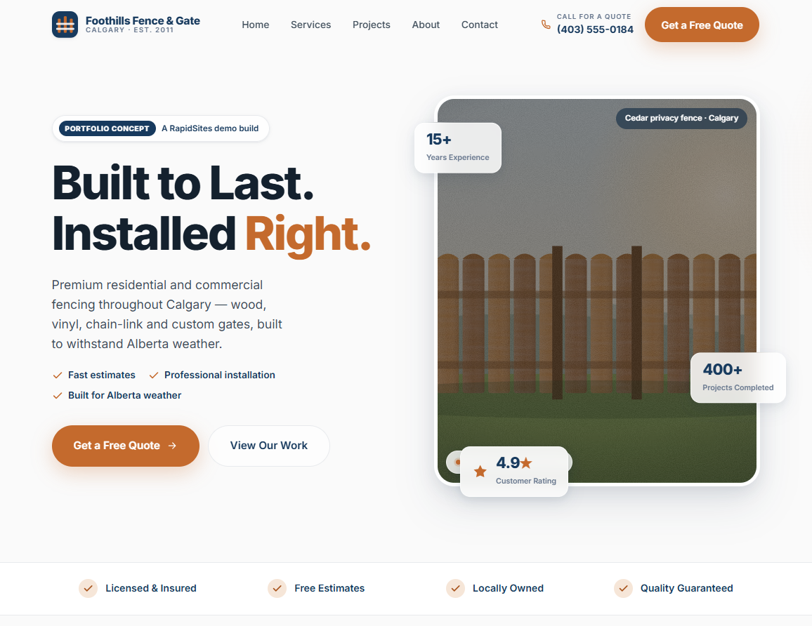 Local fence contractor website preview